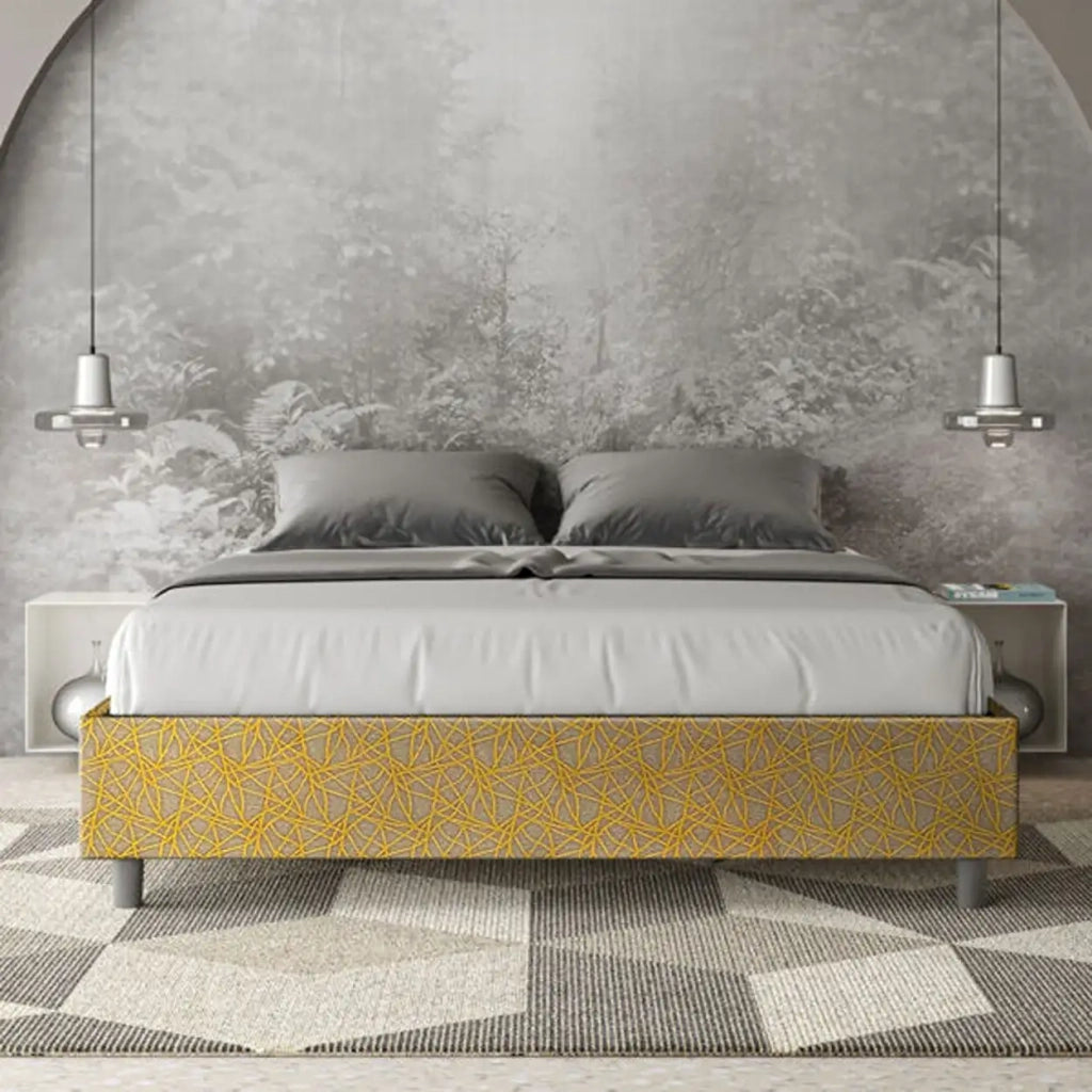 Letto matrimoniale senza rete imbottito 160x190 tessuto Era 6 giallo Azelia