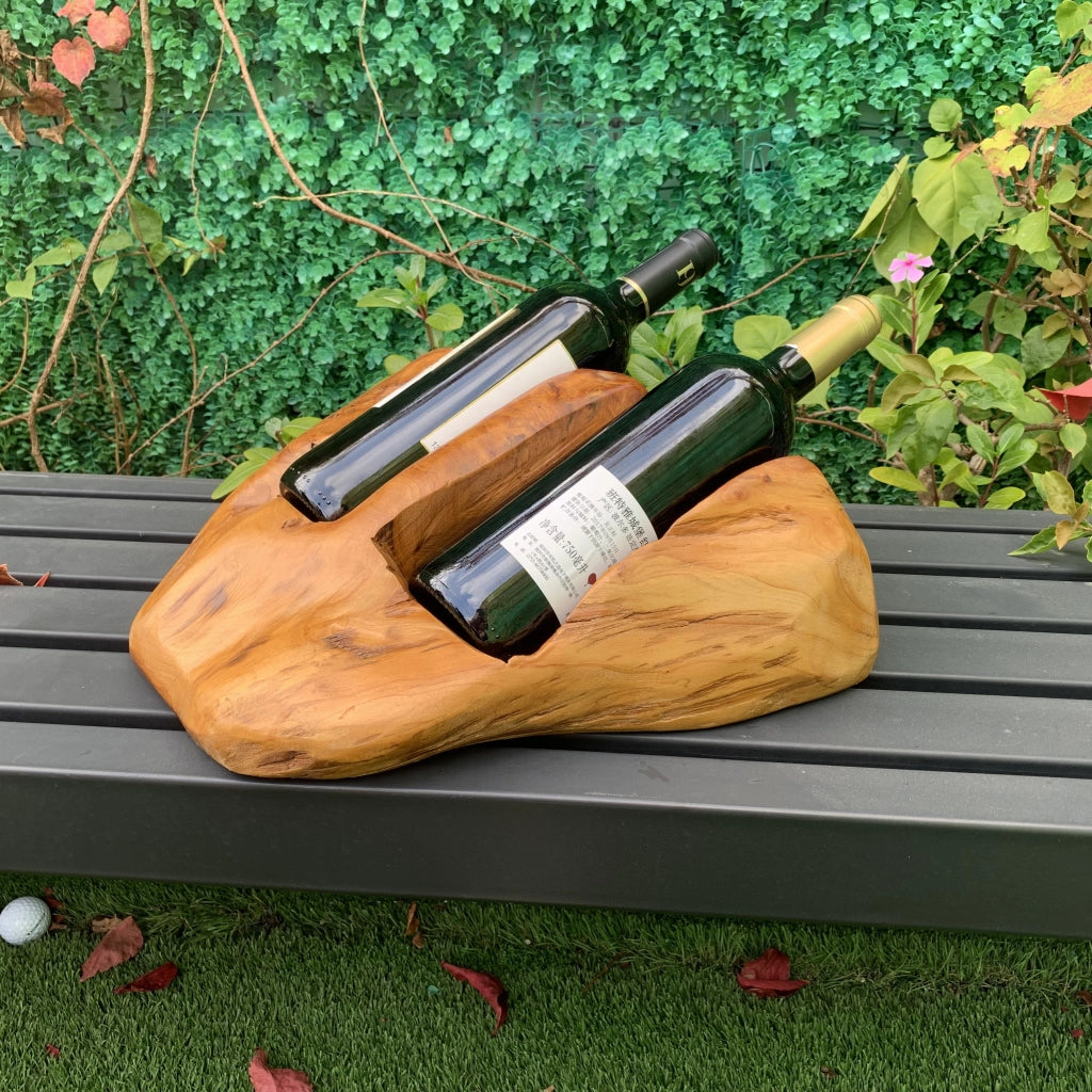Porta bottiglie da vino in legno di abete, design irregolare a doppio scomparto, colore legno