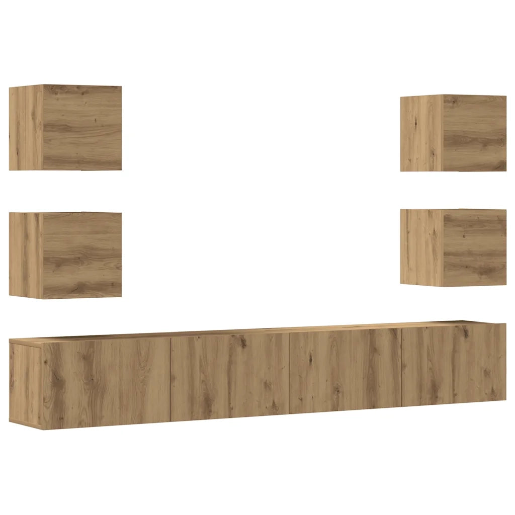 Mobili TV a Parete 6 pz Rovere Artigianale Legno Multistrato 3328970