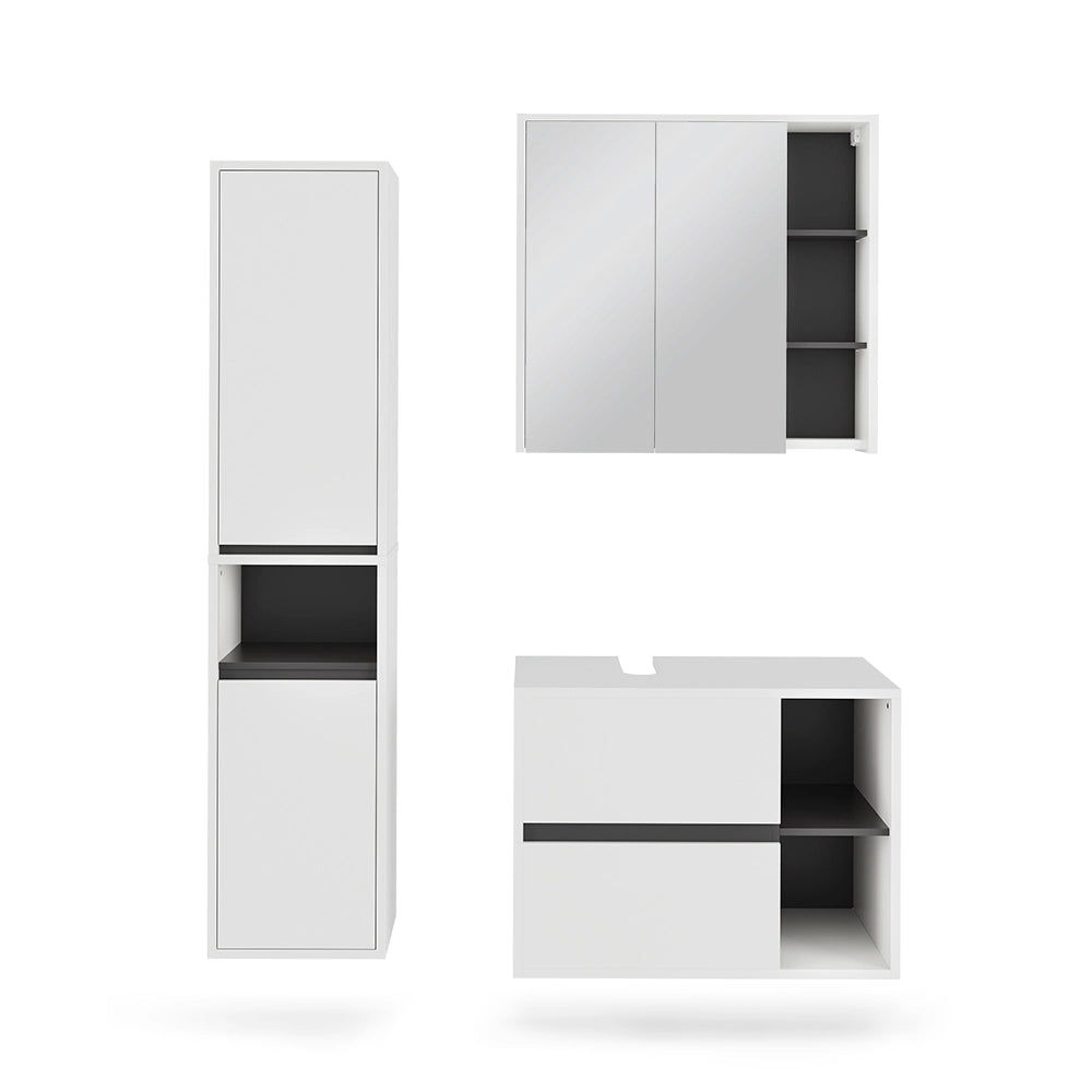 Vicco Set di mobili da bagno Bianco/Grigio 3 parti