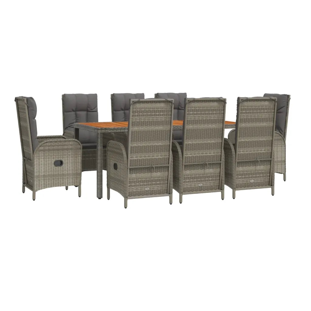 Set da Pranzo da Giardino 9 pz con Cuscini in Polyrattan Grigiocod mxl 76452
