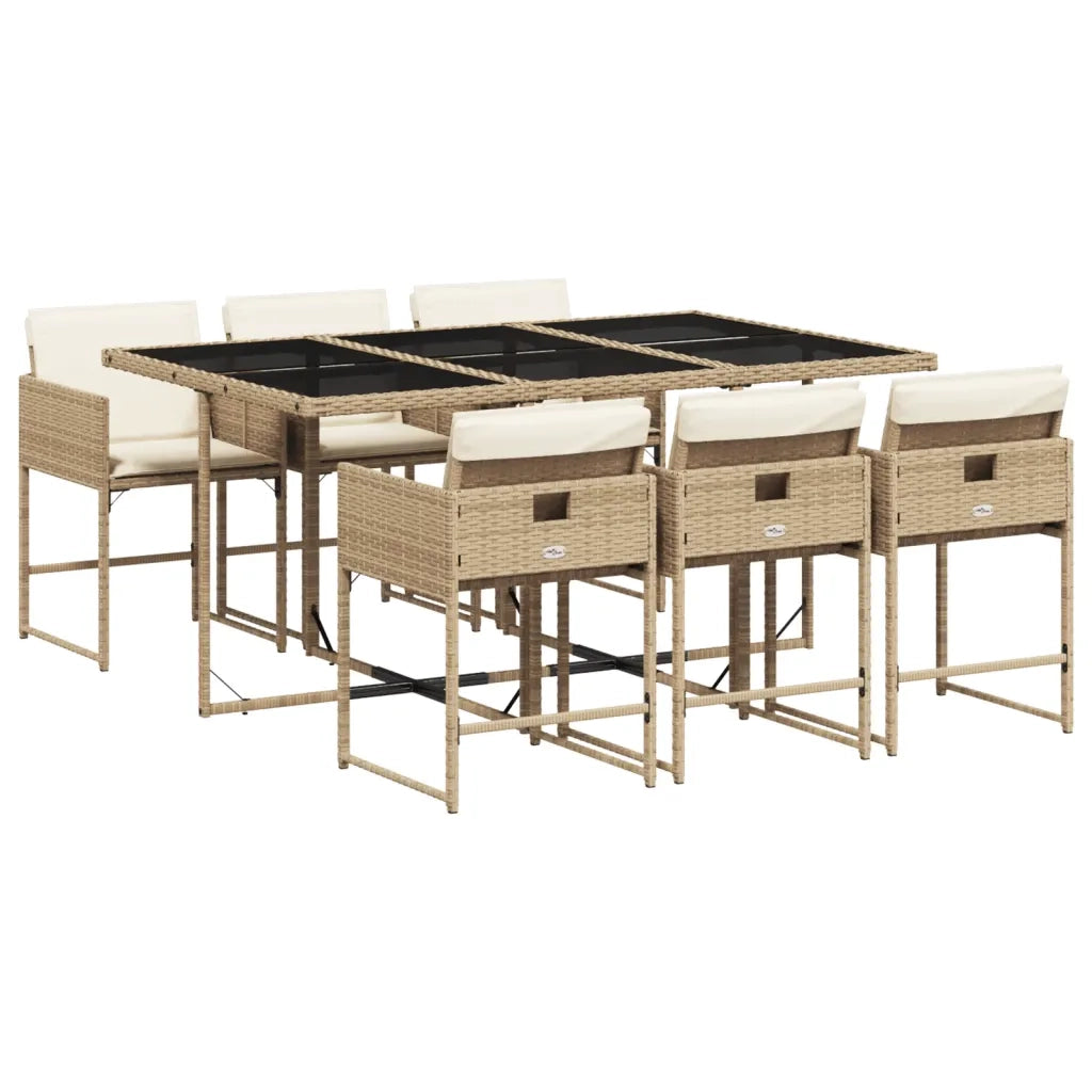 Set da Pranzo da Giardino 7 pz | Set Salotto da Giardino con Cuscini Beige in Polyrattan
