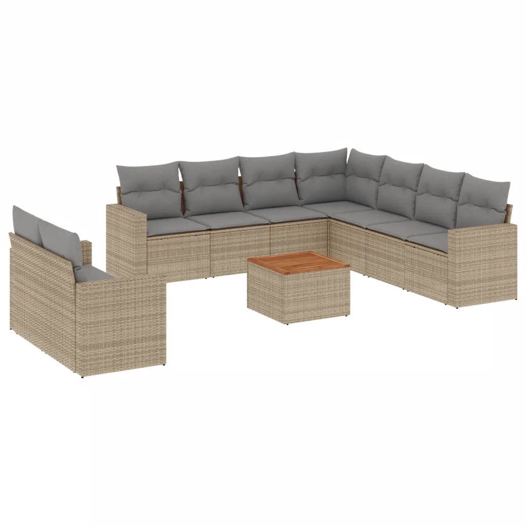 Set Divano da Giardino 10 pz con Cuscini Beige Misto Polyrattan
