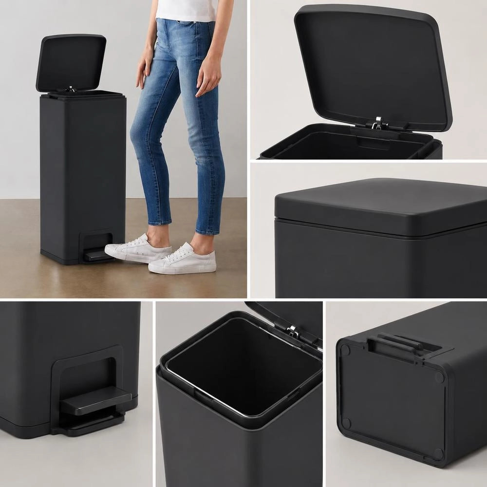 Trash Can With Pedal Anti-fingerprint 30 L Black Stainless Steel