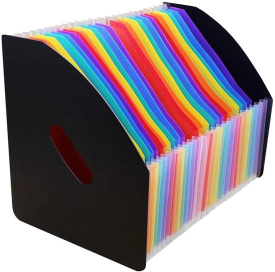 Organizzatore da ufficio 24-diesel con cavo estensibile, cartellone documenti A4, cartelle estensibili, holder per riviste, spazio risparmiato per ufficio, casa, scuola, nero arcobaleno