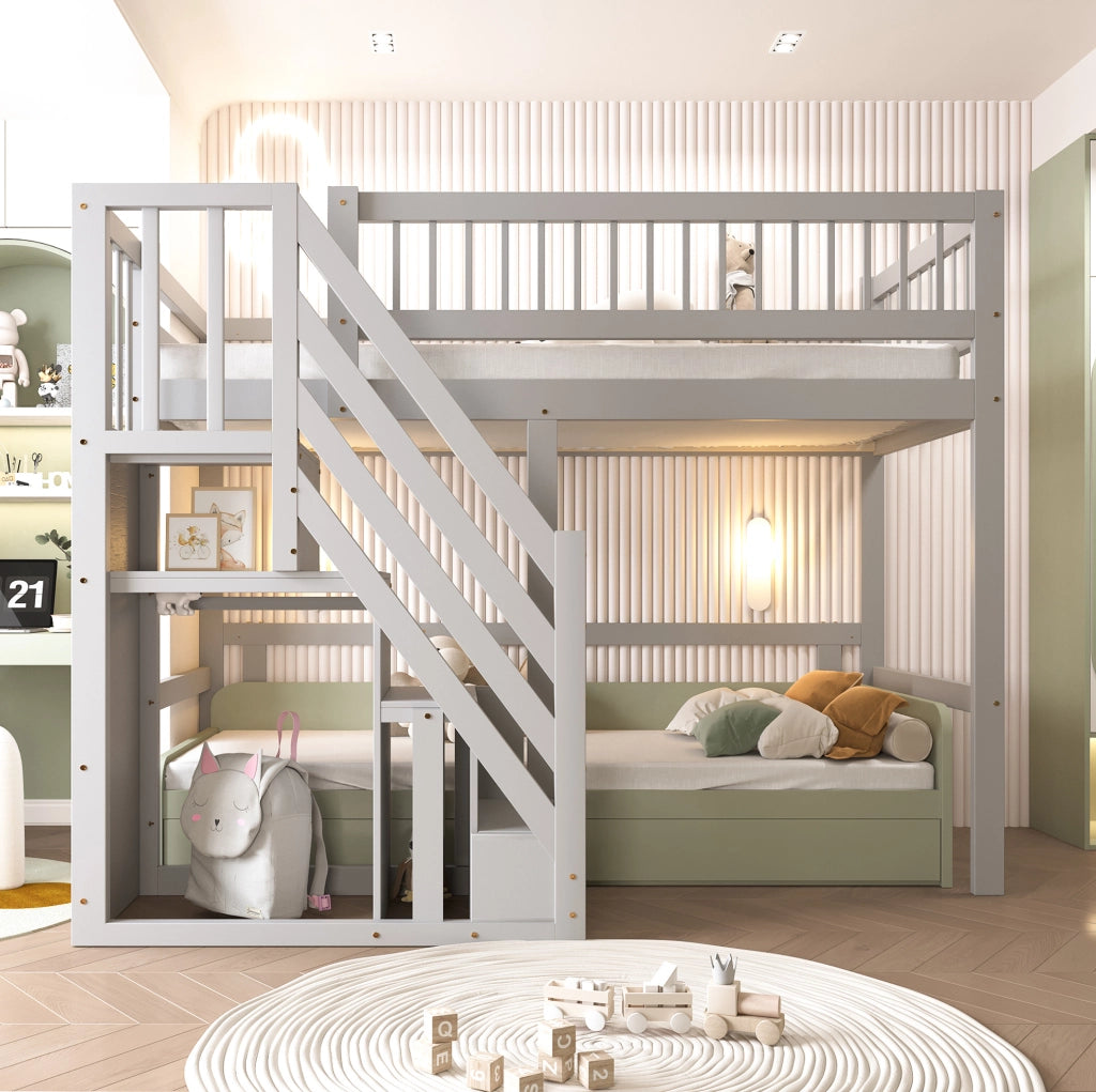 LETTO singolo con scala contenitore 90x200 cm legno grigio