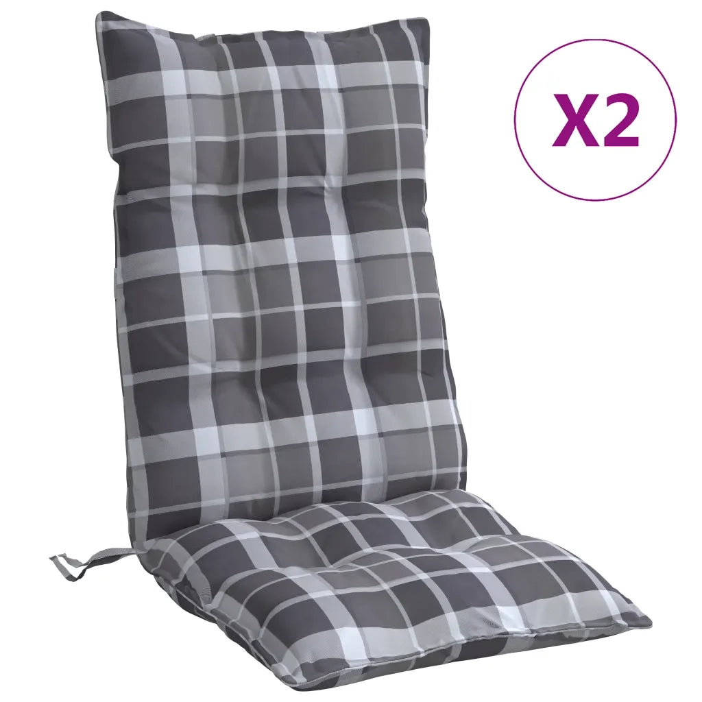 Cuscini Sedia Schienale Alto 2 pz Quadri Grigio Tessuto Oxford 377644