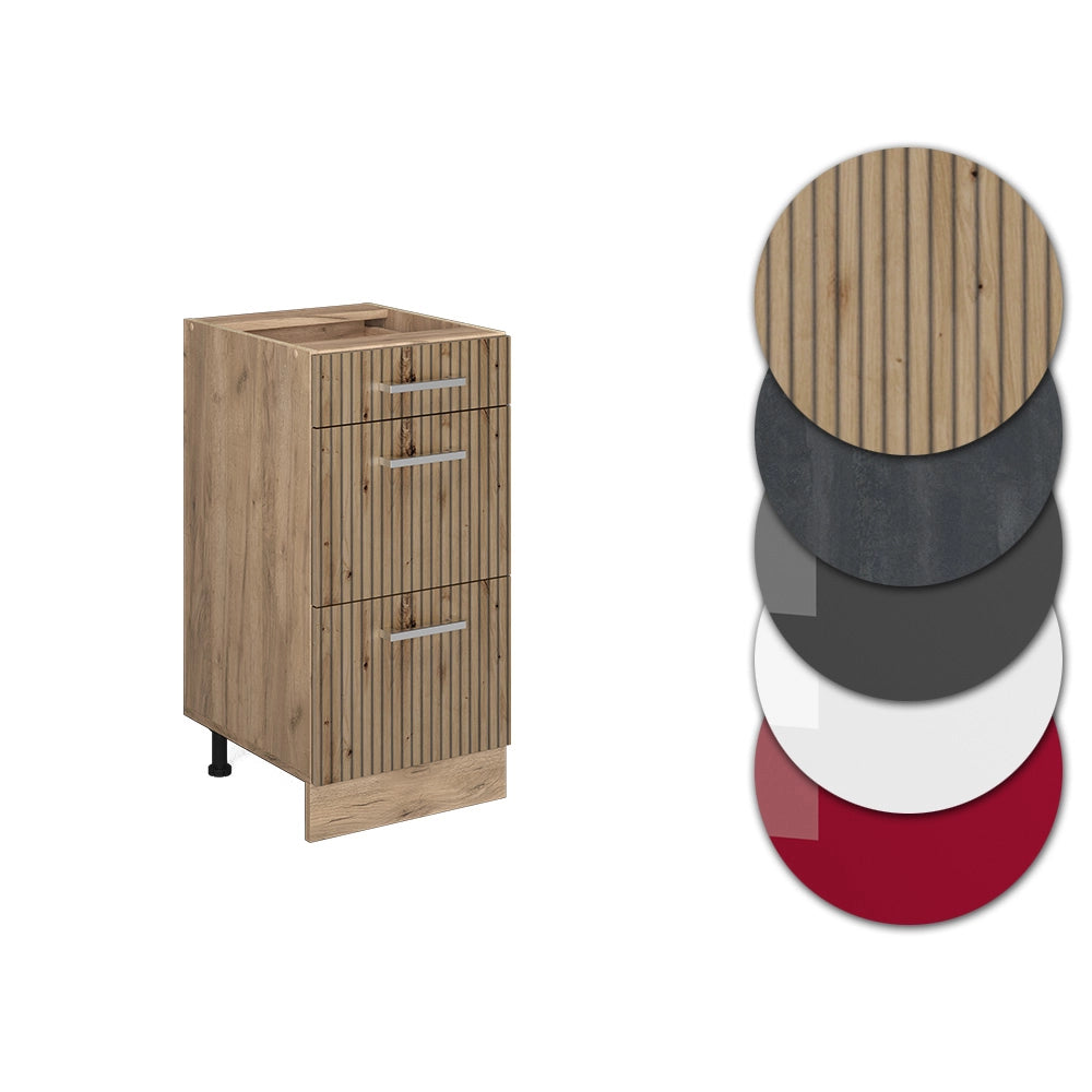 Mobiletto base per cucina R-Line Rovere artigianale/Rovere dorato 40 cm con cassetti, PL Antracite Vicco