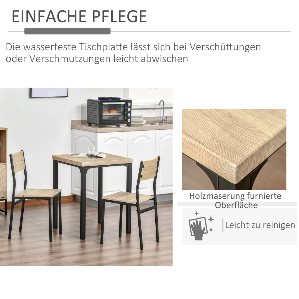 Set da pranzo/cucina a 3 pezzi con tavolo e sedie, venature del legno naturali + nero, composto da 1 tavolo e 2 sedie.