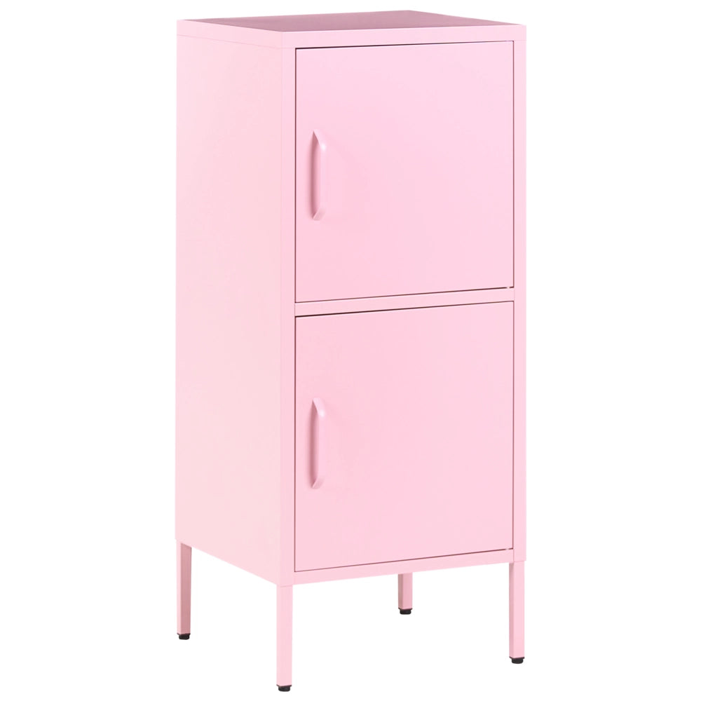 Mobile contenitore a 2 ante in acciaio rosa per l'ufficio domestico con 4 ripiani stile industriale moderno