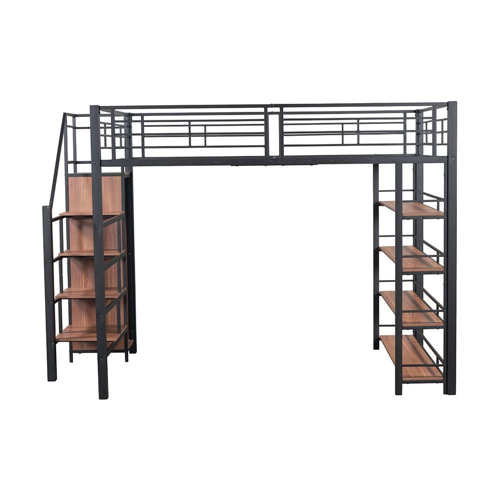 Letto per bambini con telaio in metallo - Xylo - 140x200 cm - Nero - Con ripostiglio e armadio