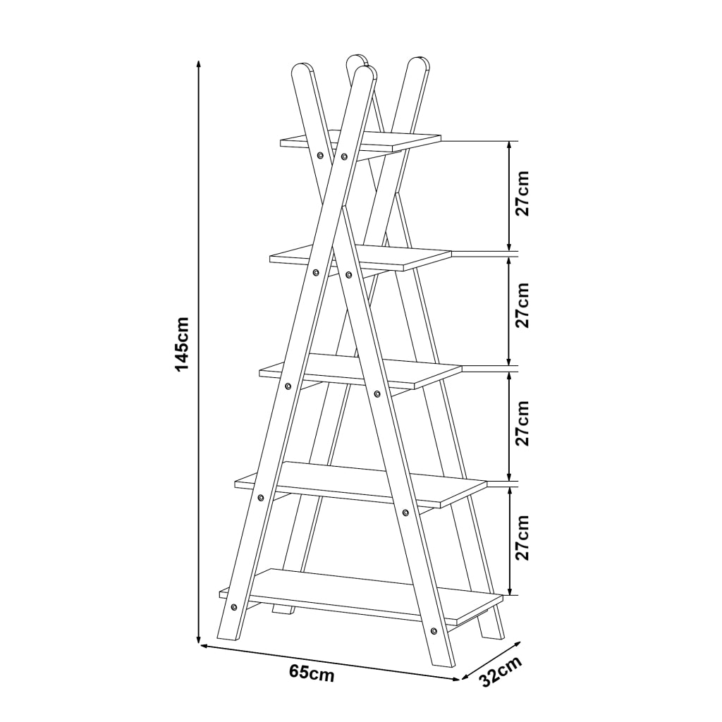 Scaffale a Scala per Cameretta Vanlilu Libreria Bassa per Bambini 145x65x32 cm Naturale / Bianco [en.casa]