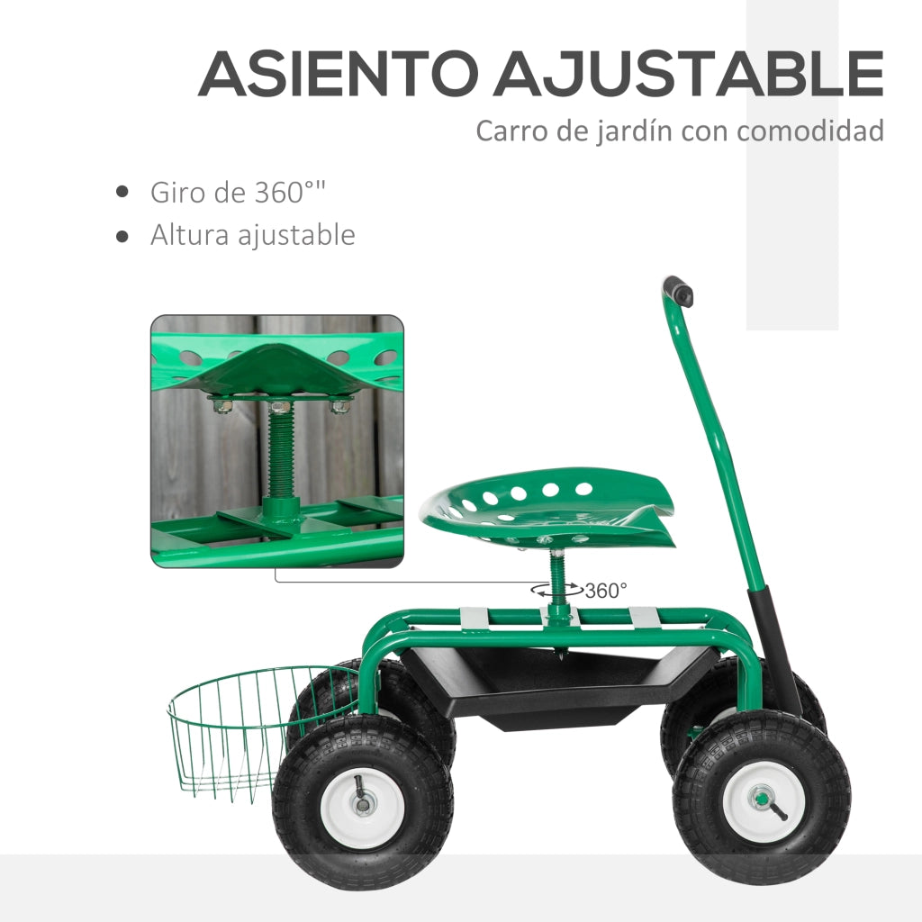 Sedia Giardino Girevole Regolabile con Ruote e Vassoio ¨C zephmum ¨C Verde