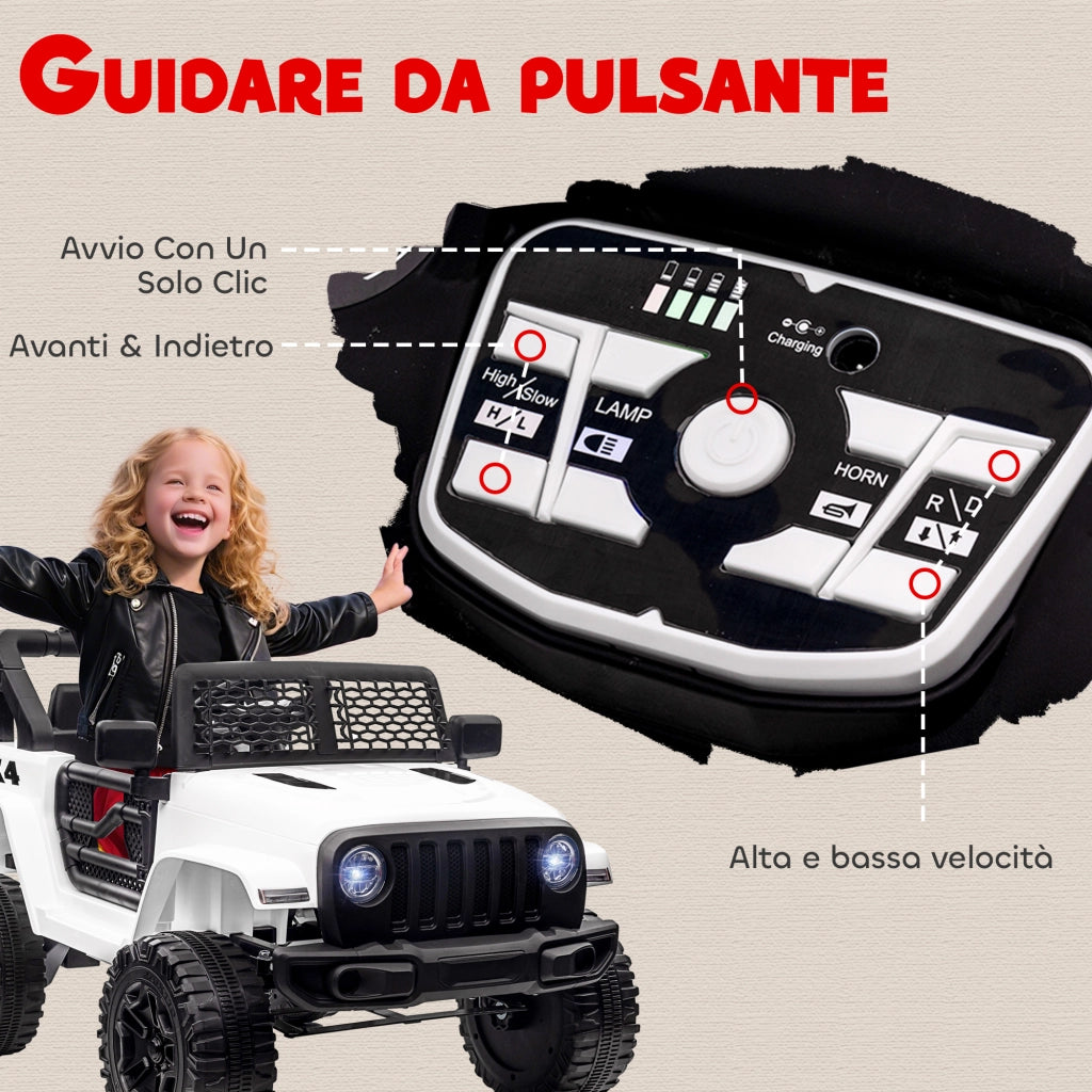 Jeep Fuoristrada per Bambini con Telecomando ¨C zephmum ¨C 100x65x72 cm, Bianco