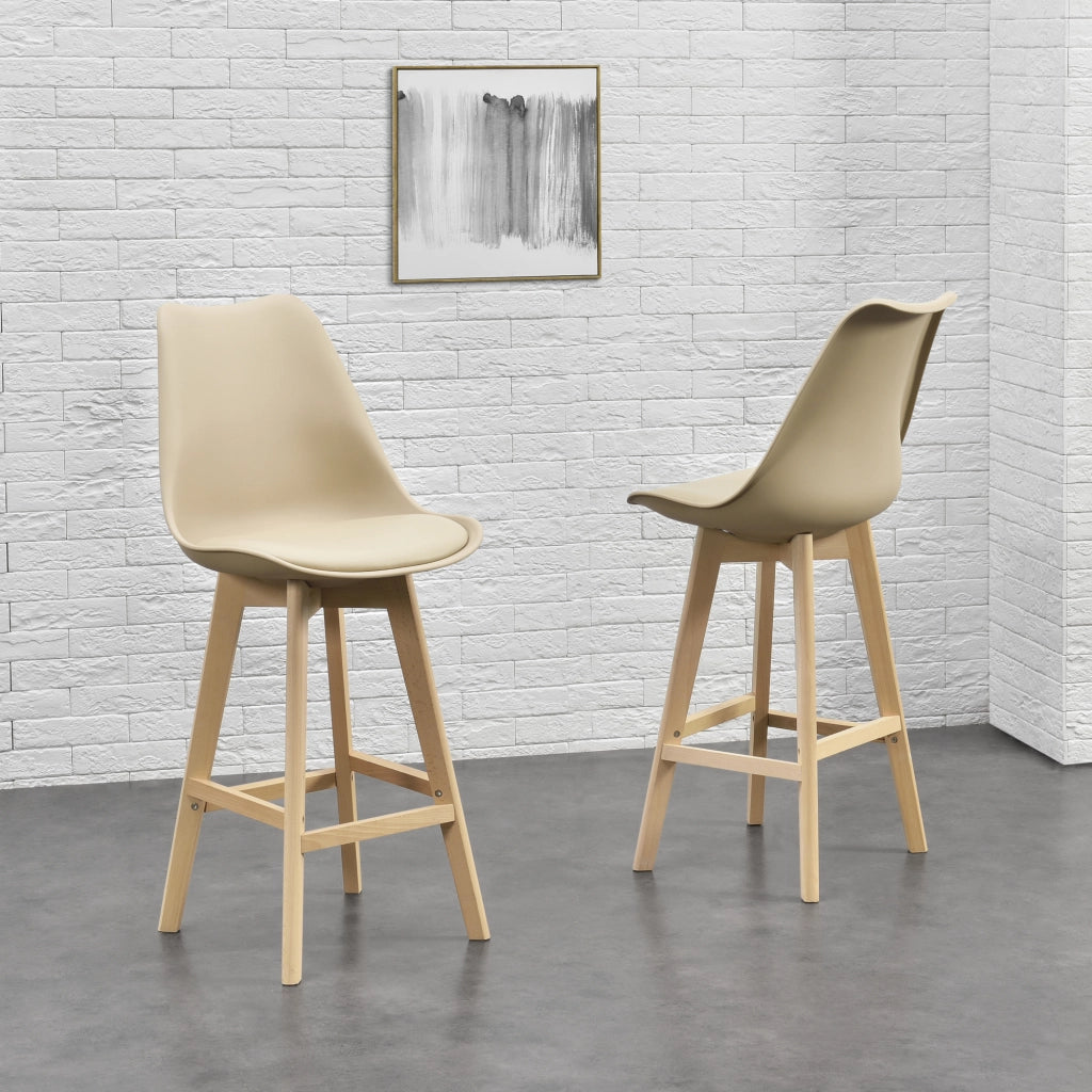 Set Lublin di 4 Sgabelli da Bar con Seduta Imbottita e Gambe in Faggio - Beige [en.casa]