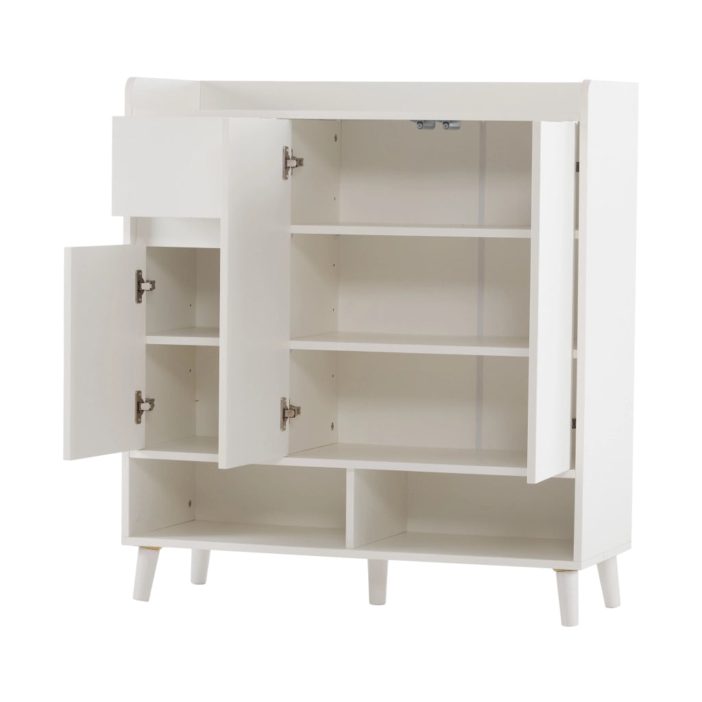 Mobile contenitore con ripiani regolabili e vani aperti, per ingresso, in truciolare, bianco, 90 × 35 × 99 cm