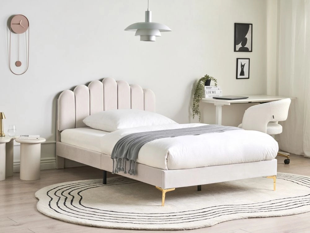Letto matrimoniale 120 x 200 cm velluto Gambe in metallo bianco sporco con testiera e base a doghe