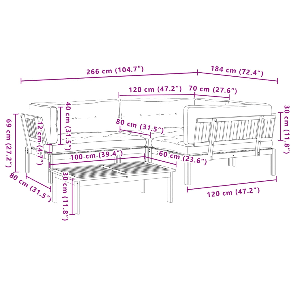vidaXL Set Divani Pallet Giardino 4pz Cuscini Legno Massello Acacia