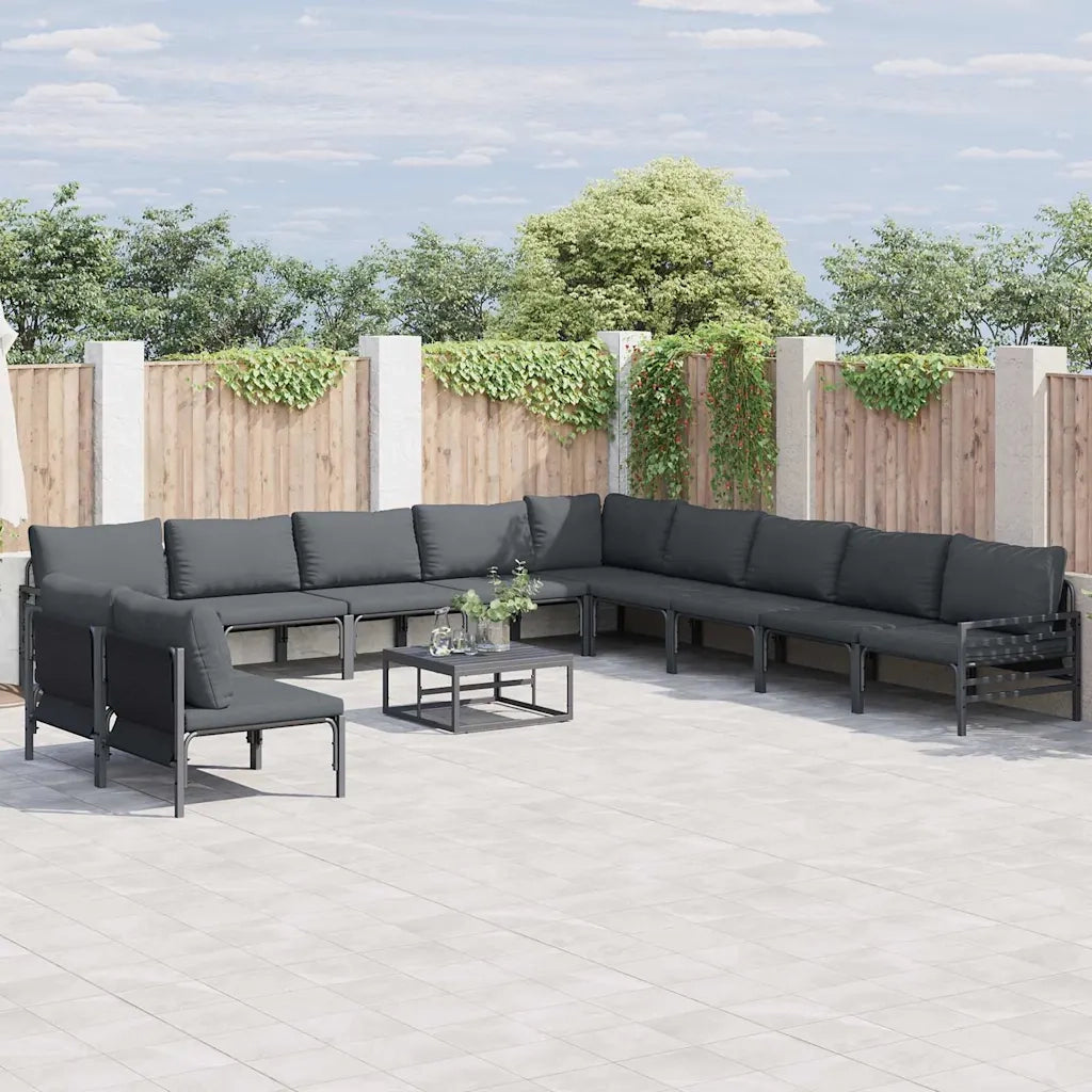 Set Divano da Giardino con cuscino 12 pcs Nero Acciaio 3379001