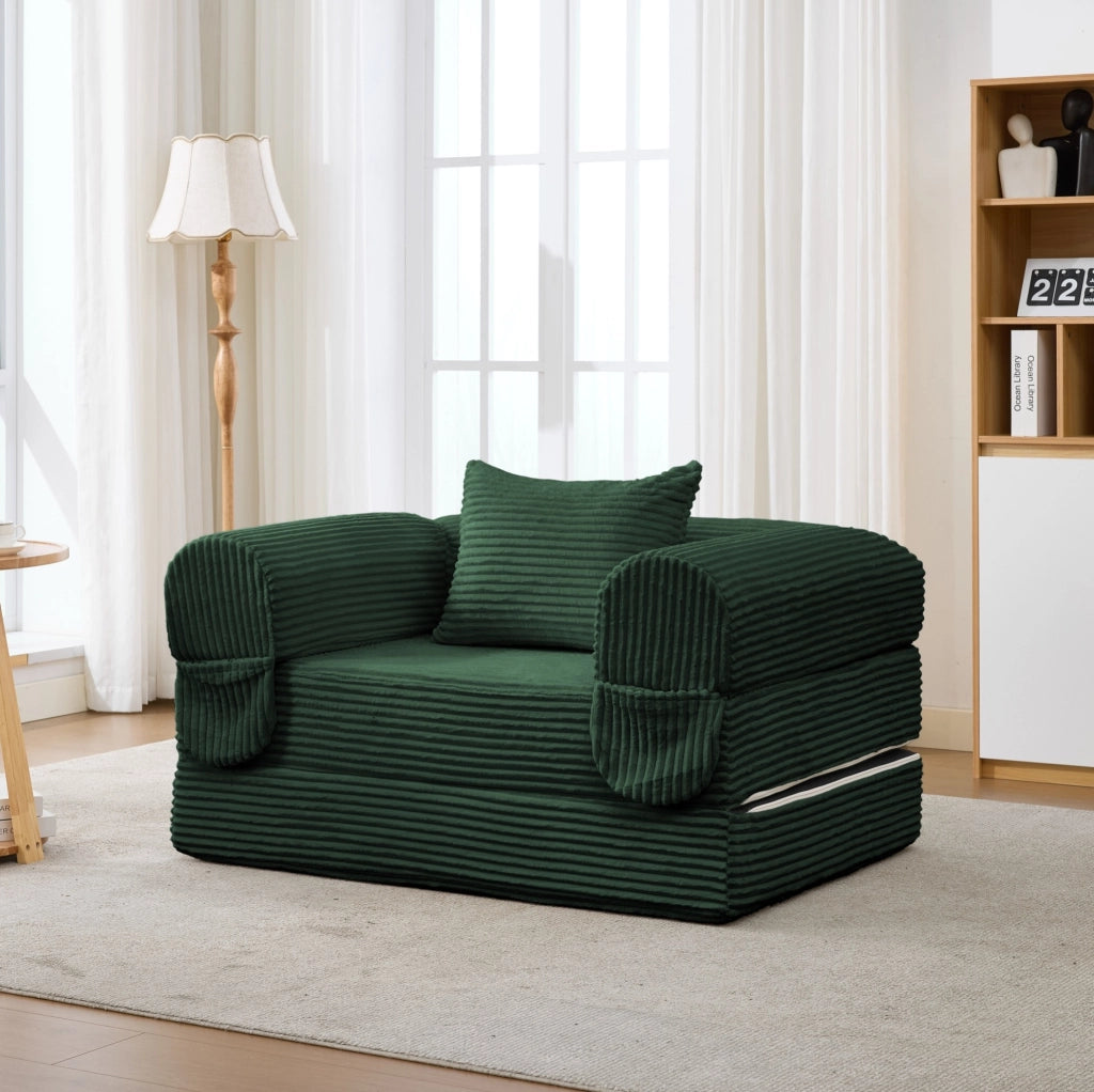 Poltrona letto singola convertibile in velluto a coste verde