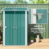 Casetta da Giardino Porta Attrezzi in Acciaio Galvanizzato e Porta, 100x103x160cm, Verde