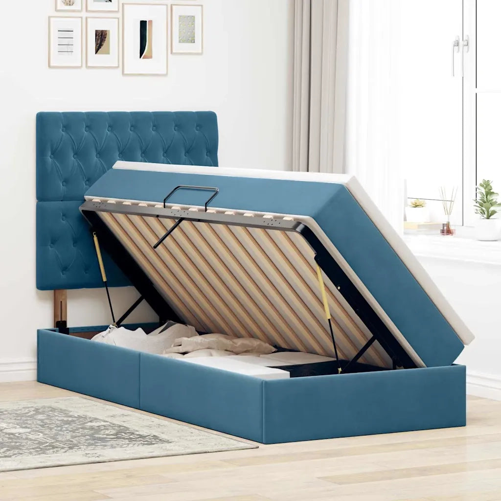 Letto con contenitore e materasso Blu Scuro 100 x 200 cm