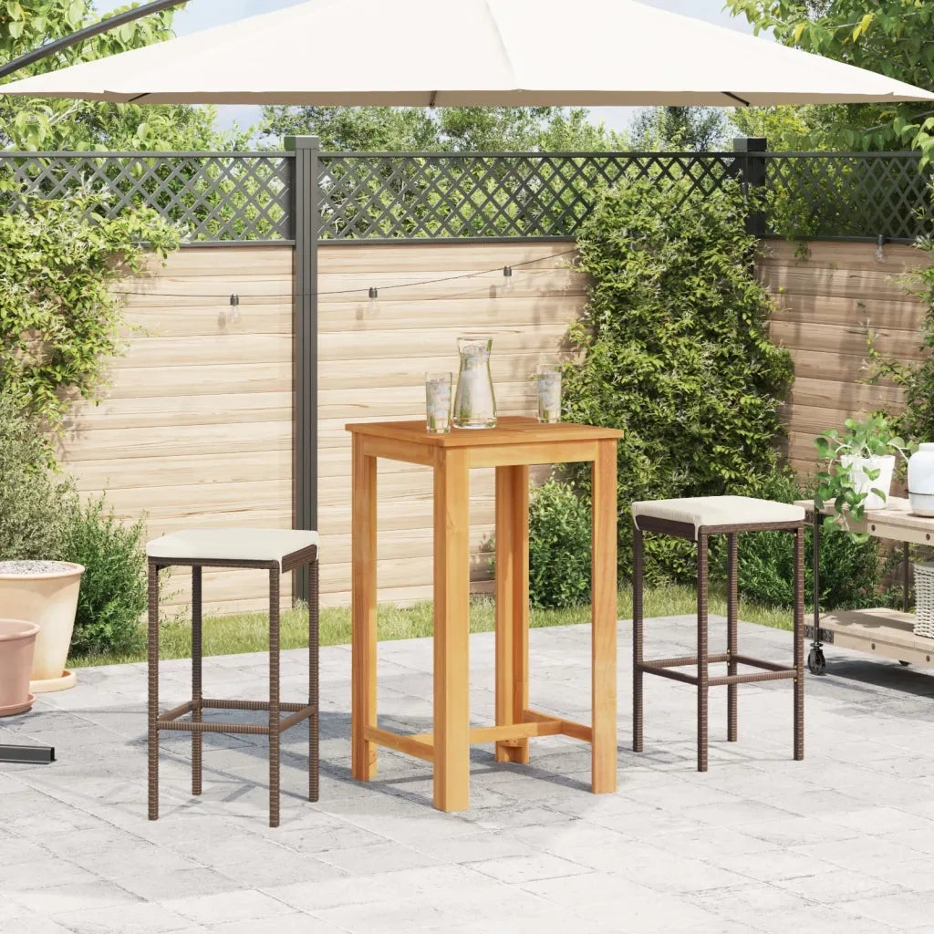 Set Bar da Giardino 3 pz | Set Salotto da Giardino Marrone in Legno Acacia e Polyrattan