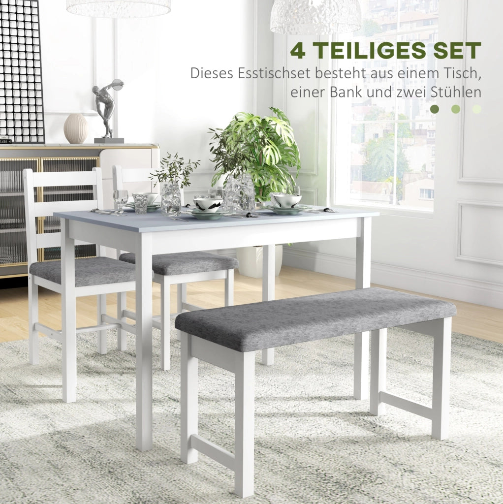 Set da pranzo 4 pezzi in pino con panca e 2 sedie grigio