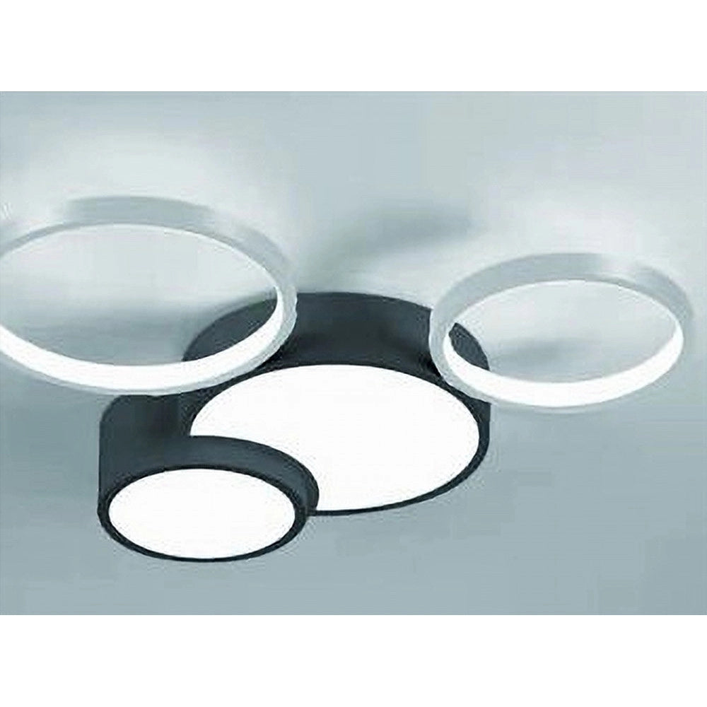 Trade Shop - Plafoniera Led 36w 4 Cerchi Argento Nero Lampada Soffitto Moderno Luce 6500k 70944 -
