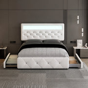 DESMIU Letto Divano 140 × 200 cm 2 posti con 2 cassetti, letto estraibile, senza materasso, in lino e cotone, bianco
