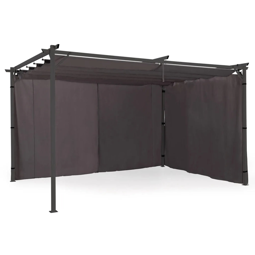 IDMarket - Set di 2 tende per pergola 3 e 4 M grigie a parete con chiusura a zip