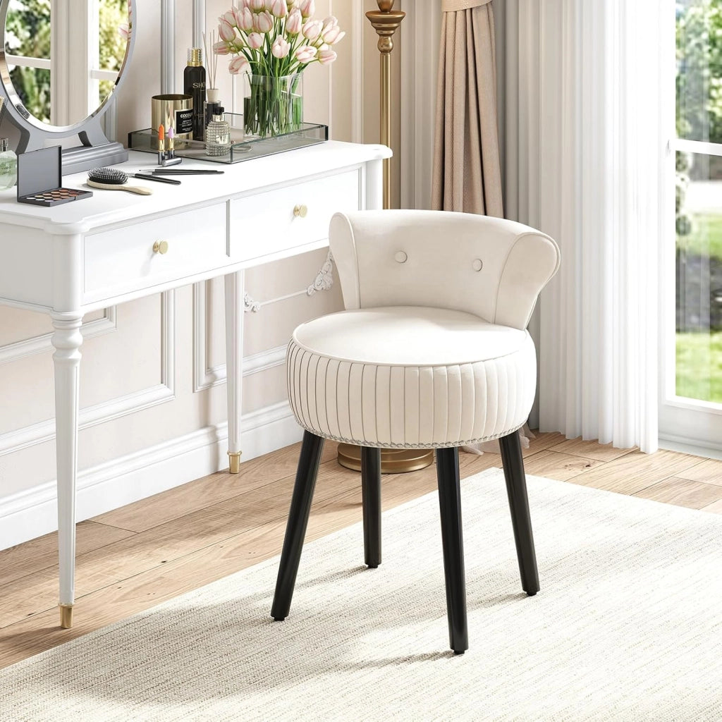 Sedia per toeletta, sgabello da trucco con schienale, sedia imbottita in velluto con gambe in legno di gomma, moderna poltrona senza braccioli, per camera da letto, spogliatoio, soggiorno