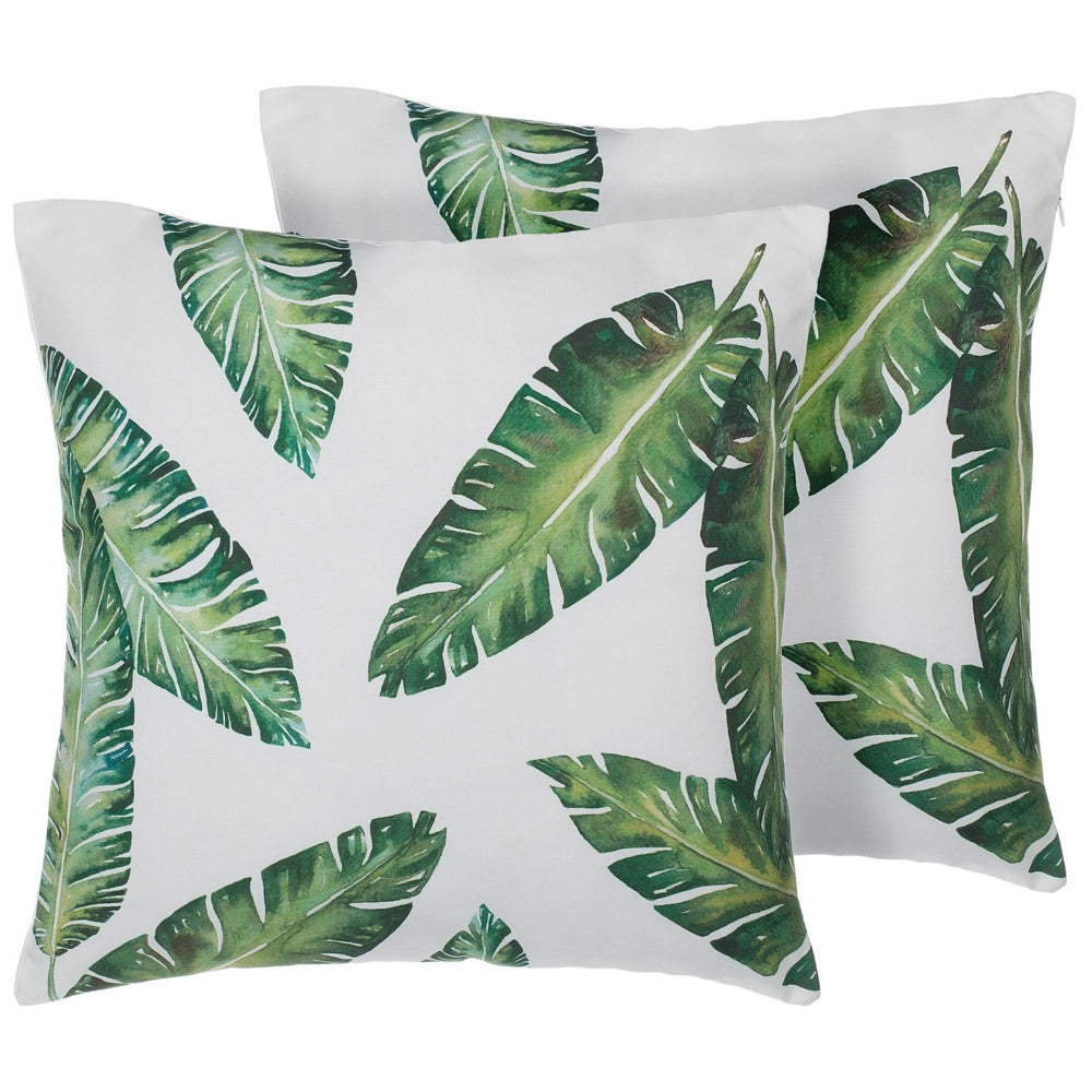 Set di 2 cuscini decorativi motivo foglia verde 45 x 45 cm accessori decorativi con stampa motivo tropicale