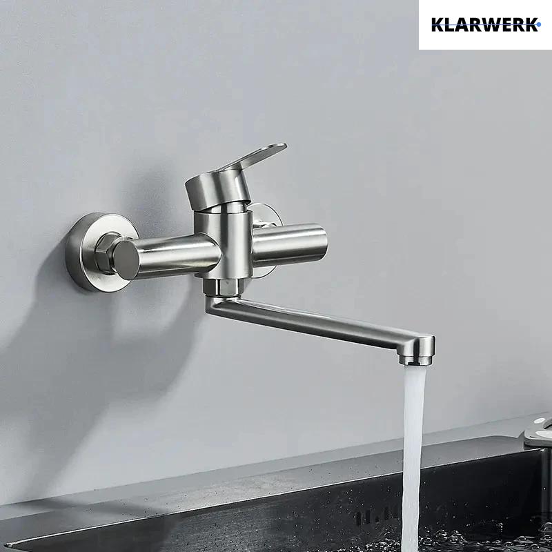 MAX | rubinetto miscelatore catering rubinetto a parete argento |professionale da cucina in acciaio inox lungo e piatto| ristorante bocca dritta