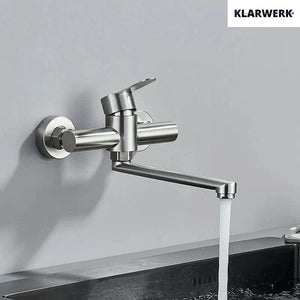 MAX | rubinetto miscelatore catering rubinetto a parete argento |professionale da cucina in acciaio inox lungo e piatto| ristorante bocca dritta