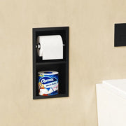 Incorporato dispensatore di carta igienica, dispensatore di carta igienica in acciaio inossidabile, dispensatore di carta igienica con dispensatore di carta igienica e spazio di stoccaggio, fissaggio al muro, doppio strato, 34 x 18 cm, nero