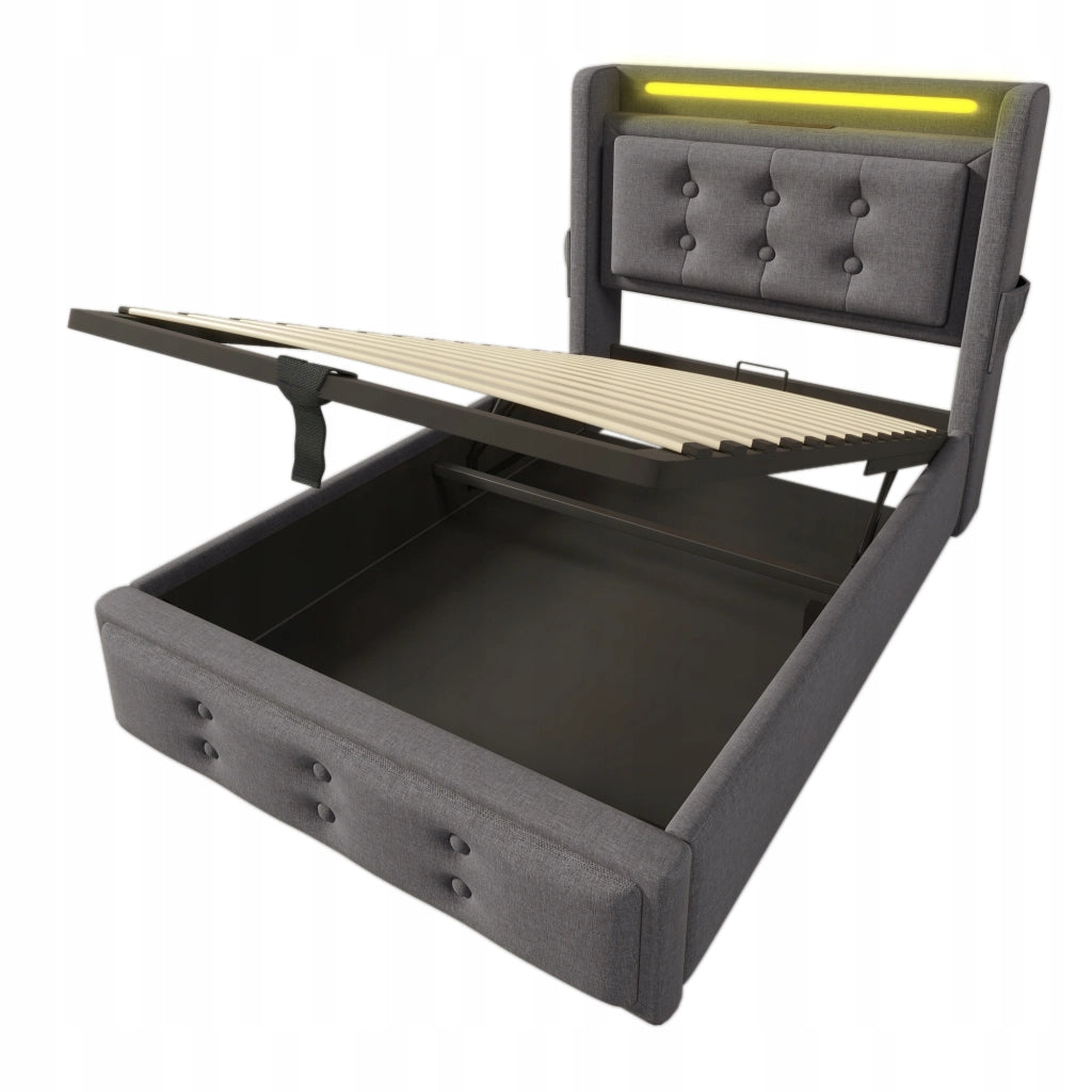 Letto singolo 90x200 - Xylo - Grigio con USB-C e materasso incluso