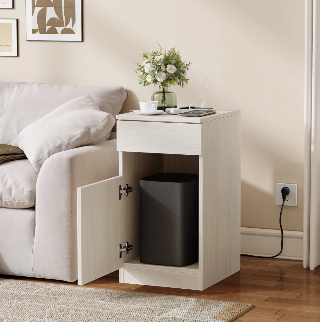 Comodino bianco in MDF con ricarica USB e presa