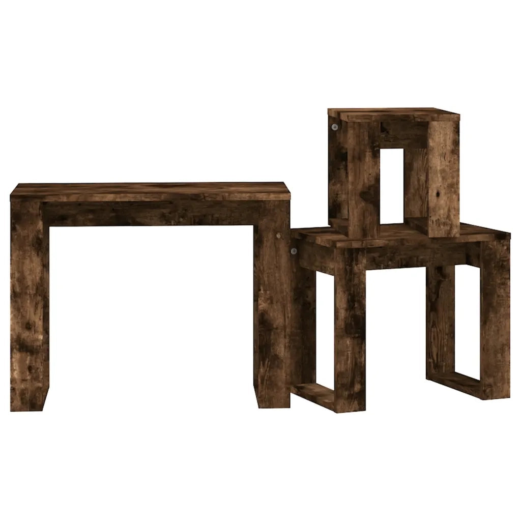 Tavolini Impilabili 3 pz Rovere Fumo in Legno Multistrato cod mxl 17422