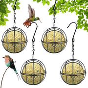 4 pezzi di casa nutrizionale, contenitore per cibo, stazione alimentare per uccelli per appendere, casa nutrizionale metallica per uccelli selvatici nel giardino, diametro 7 cm nero
