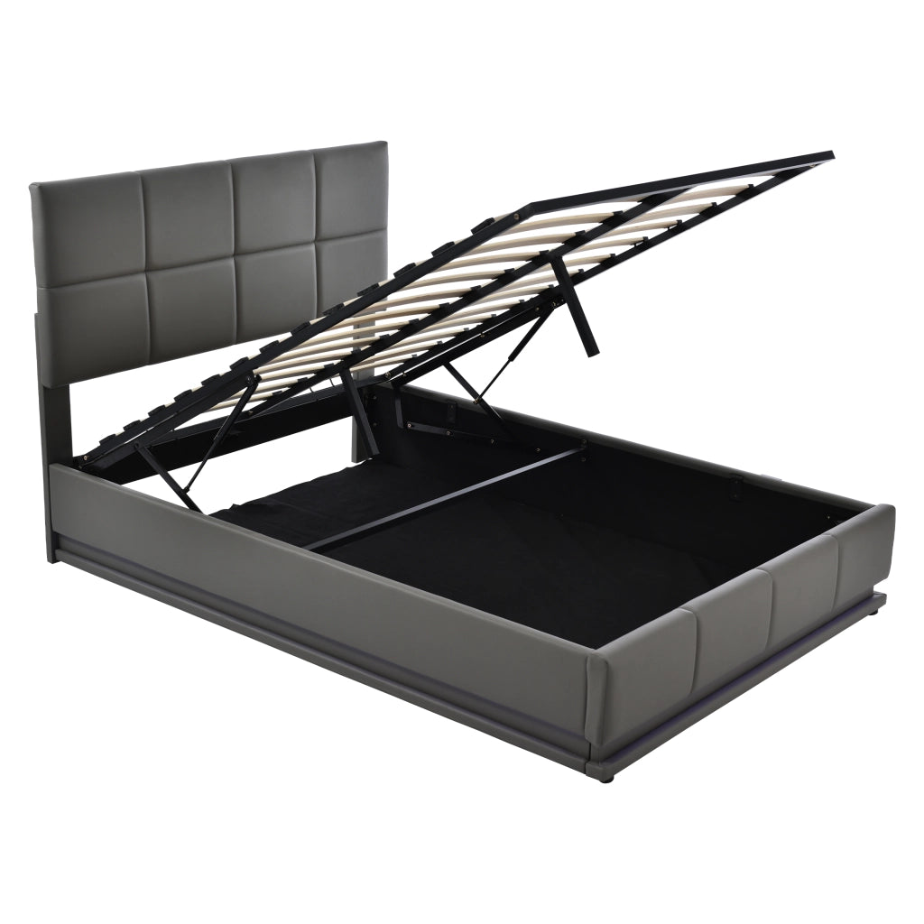 Letto doppio imbottito 140x200cm con luce LED e riporzione in grigio
