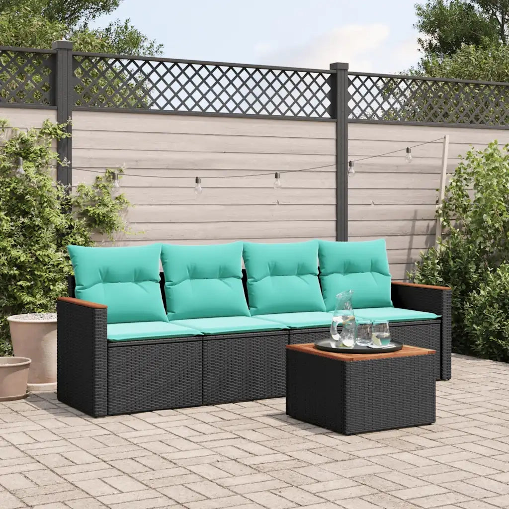 Set Divani da Giardino 5 pz con Cuscini Nero in Polyrattan 3225777