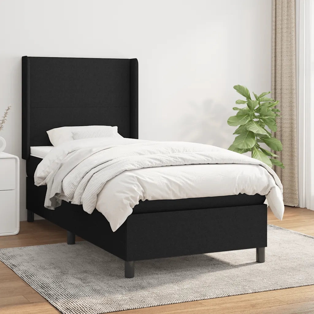 Letto singolo | Letto per adulti | Giroletto a Molle con Materasso Nero 80x200 cm inTessuto