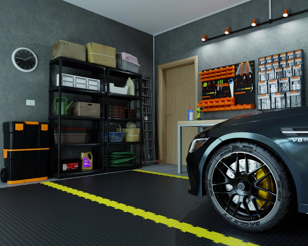 KIT SCAFFALI IN PLASTICA 4 RIPIANI cm. 60x30x133 h col. Nero