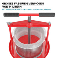 Torchio frutta da 14 litri, cestello in acciaio inox, con treppiede e beccuccio