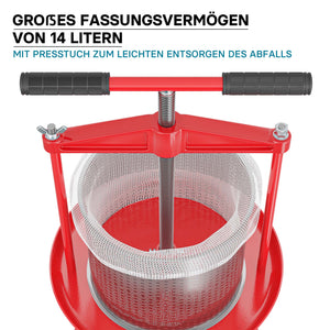 Torchio frutta da 14 litri, cestello in acciaio inox, con treppiede e beccuccio
