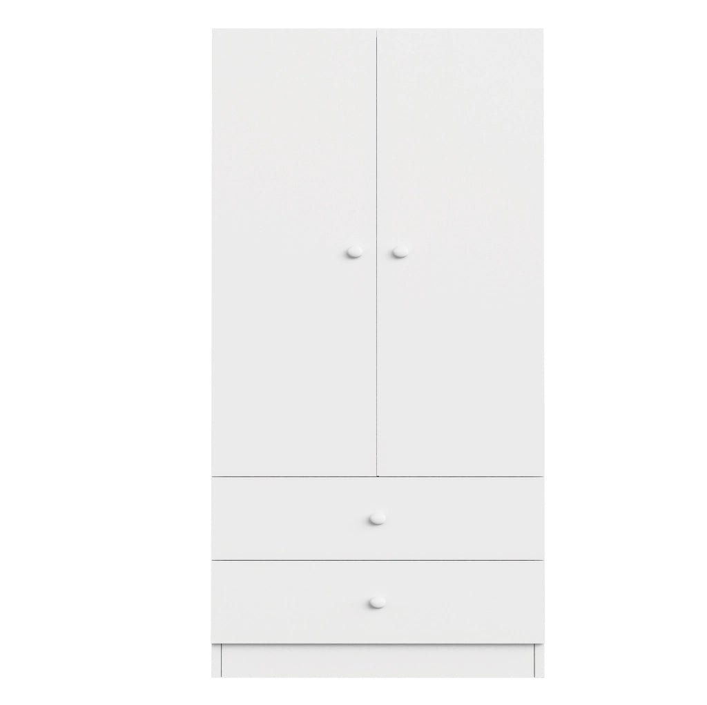 Armadio guardaroba con due cassetti e vano appendiabiti 70 x 40 x 170 cm in MDF bianco