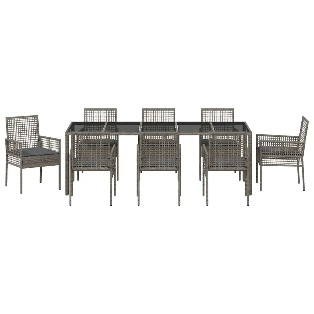 Set da Pranzo per Giardino 9 pcs Grigio polyrattan 3334877
