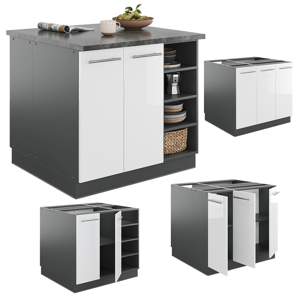 Vicco Isola cucina Bianco lucido/antracite 90 cm senza piano di lavoro
