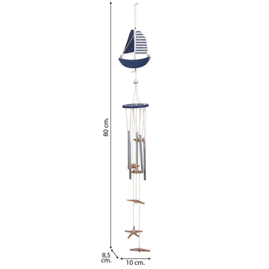 Carillon a vento in legno blu 10x8,5x80h cm